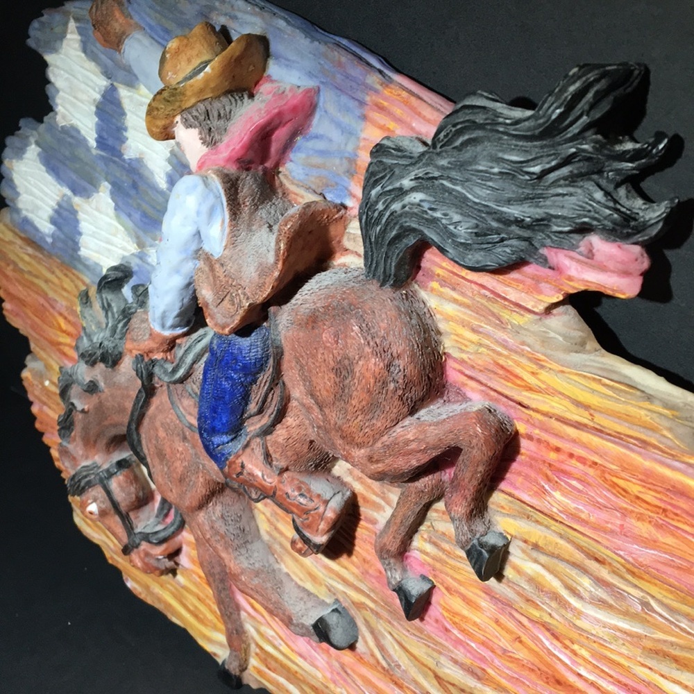 Cowboy Riding Bucking Bronco 3D Plaque - Picture 5 of 9